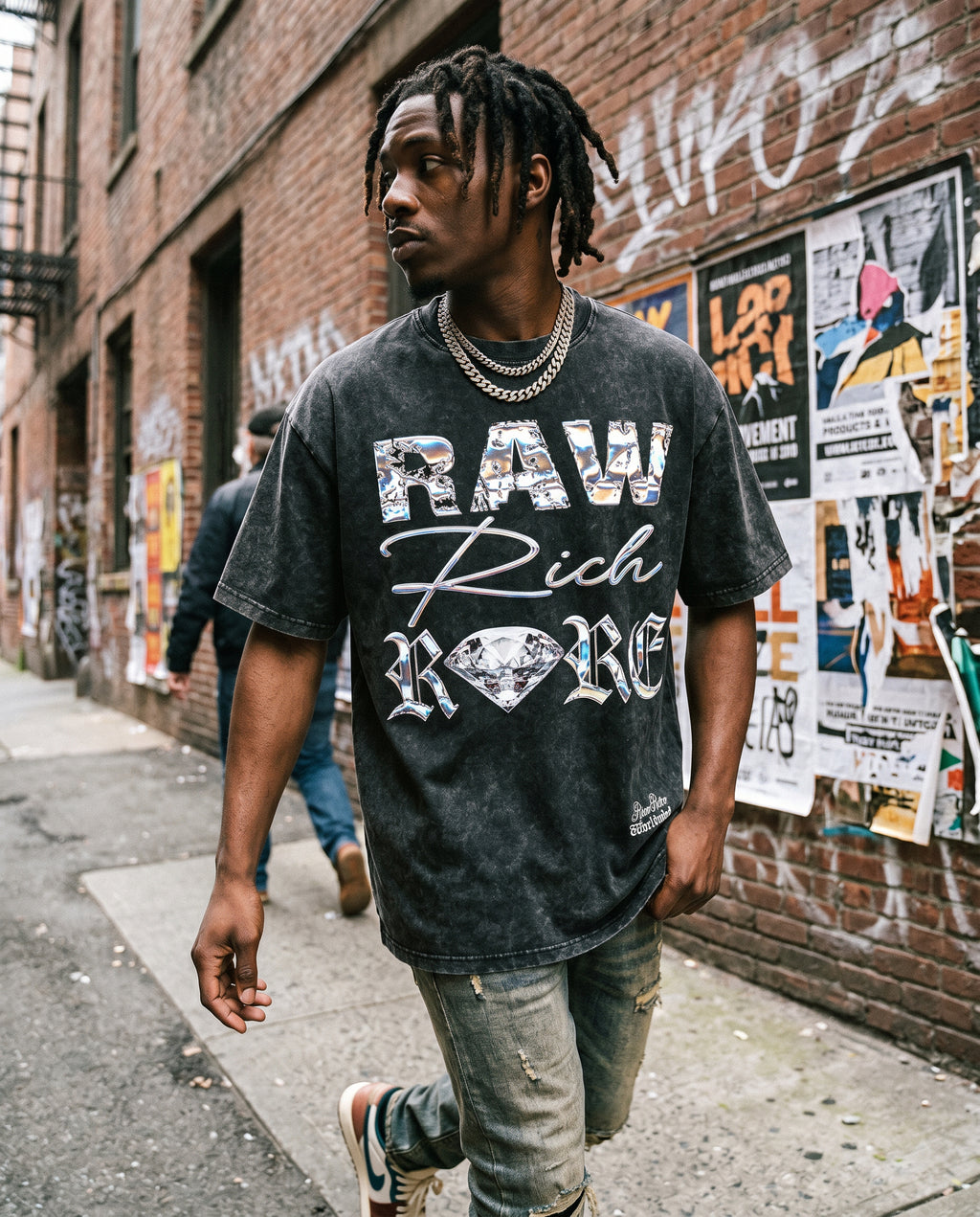 RAW RICH RARE x RISEN RETRO Snow Washed Oversized Cotton T-Shirt