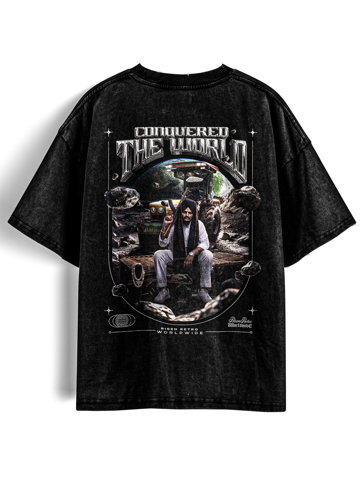 CONQUERED THE WORLD | Snow Washed Oversized Cotton T-Shirt | Sidhu Moose Wala