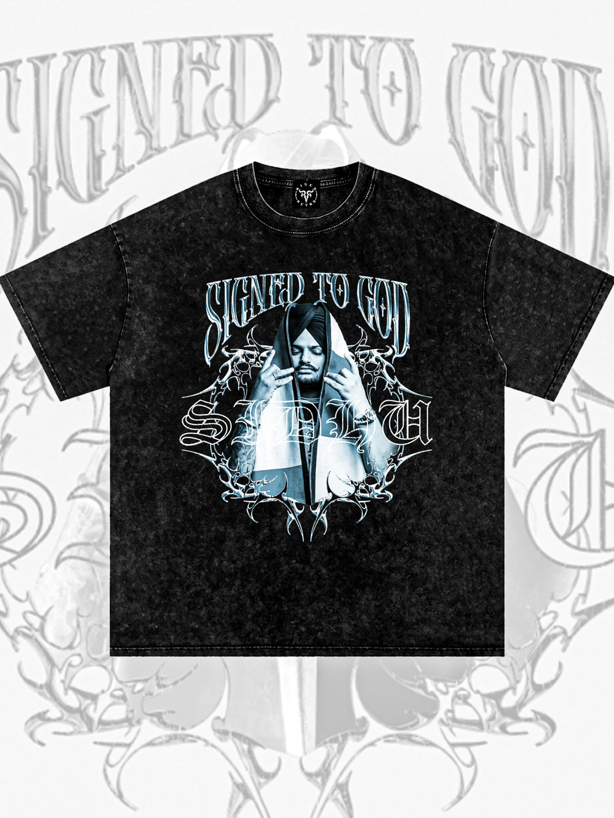 SIGNED TO GOD | SIDHU MOOSE WALA | Snow Washed Oversized Cotton T-Shirt | RISENRETRO