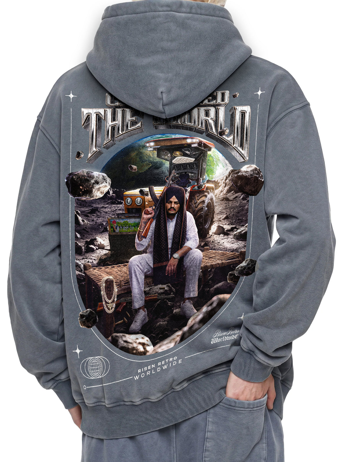 CONQUERED THE WORLD |  Snow Wash Fleece Oversize Hoodie | Sidhu Moose Wala